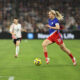 Lindsey Heaps dribbles the ball for the U.S. women's national team during the SheBelieves Cup in San Diego.